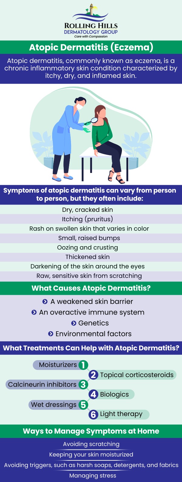 Find relief from the discomfort of atopic dermatitis with our specialized treatments. At Rolling Hills Dermatology Group, our expert team provides comprehensive care to manage and alleviate the symptoms of atopic dermatitis. We offer tailored therapies to improve skin hydration, reduce irritation, and prevent flare-ups, giving you smoother, healthier skin. Contact us for a detailed consultation to explore the right treatment plan for your needs or book your appointment now. Conveniently located at 449 Silver Spur Road, Rolling Hills Estates, CA 90274. Find relief from the discomfort of atopic dermatitis with our specialized treatments. At Rolling Hills Dermatology Group, our expert team provides comprehensive care to manage and alleviate the symptoms of atopic dermatitis. We offer tailored therapies to improve skin hydration, reduce irritation, and prevent flare-ups, giving you smoother, healthier skin. Contact us for a detailed consultation to explore the right treatment plan for your needs or book your appointment now. Conveniently located at 449 Silver Spur Road, Rolling Hills Estates, CA 90274.