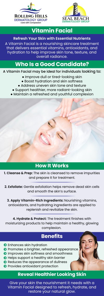 Common questions asked by clients: What is a Vitamin C facial? What does Vitamin C do for the skin? Is a Vitamin C facial good for all skin types? How often should I get a Vitamin C facial? At Rolling Hills, Dr. Fein offers Vitamin C facials designed to rejuvenate and brighten your skin. This antioxidant-rich treatment helps reduce fine lines, even out skin tone, and boost collagen production, leaving your complexion radiant and refreshed. Under Dr. Fein’s care, you can enjoy a revitalizing experience tailored to your skin’s needs. For more information, contact us or request an appointment online. We have convenient locations in Rolling Hills Estate CA, and Seal Beach CA.