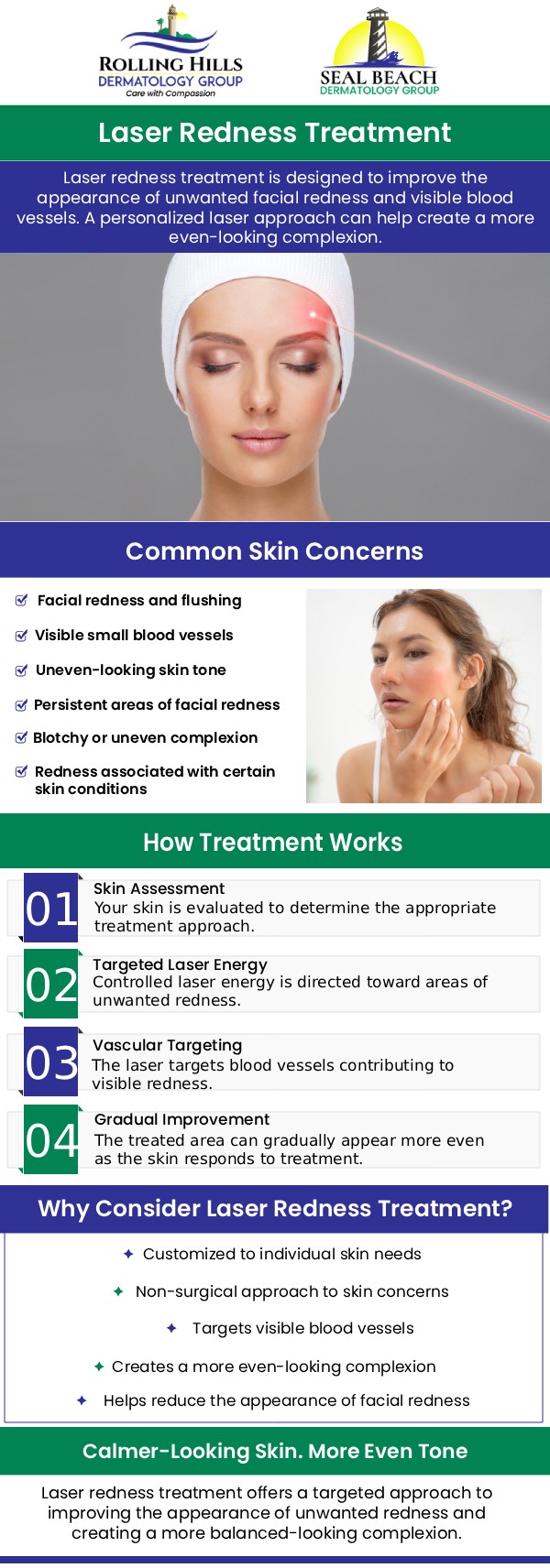 Dealing with chronic facial redness, rosacea, or broken capillaries can be incredibly frustrating, but you do not have to just live with it. At Rolling Hills Dermatology Group, we offer state-of-the-art laser treatments designed to safely and effectively target unwanted vascular issues. By delivering precise light energy to the skin, our lasers collapse visible blood vessels and reduce diffuse redness without damaging the surrounding tissue. For more information, contact us or request an appointment online. We are conveniently located at 449 Silver Spur Road Rolling Hills Estates, CA 90274.